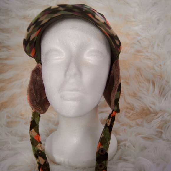 Grace LF Multicolor Hat With Fuzzy Ear Flaps Khaki NWT main image 6